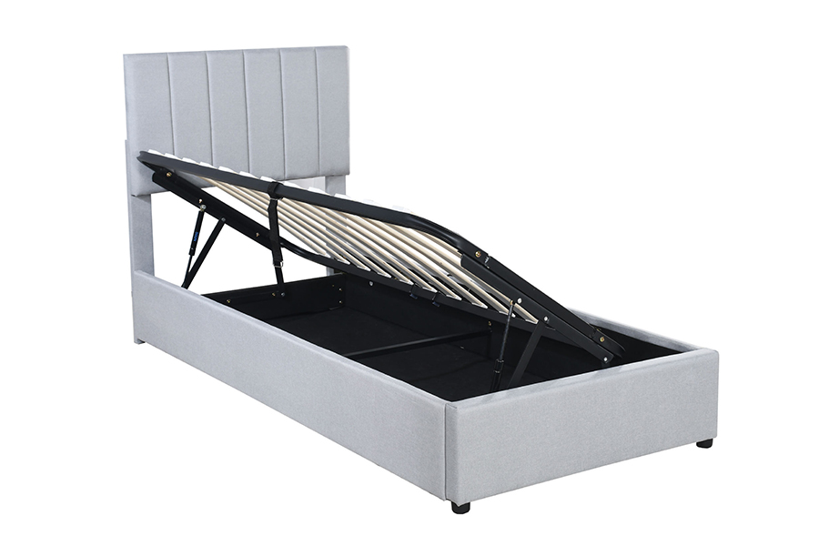 Estrutura de cama de armazenamento estofada com função de armazenamento elevável em tecido cinza moderno N16