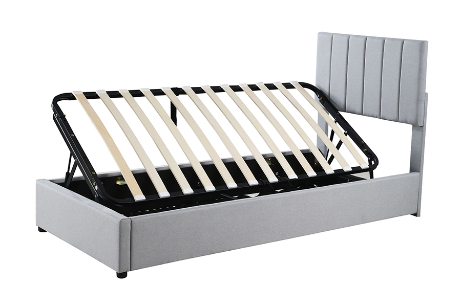Estrutura de cama de armazenamento estofada com função de armazenamento elevável em tecido cinza moderno N16