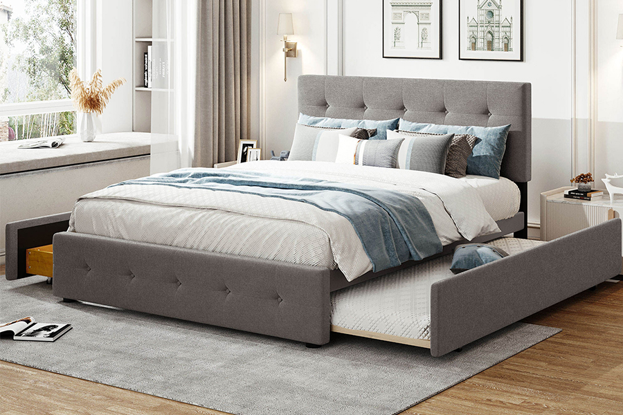 Quadro estofado da cama do trundle da durabilidade N15 beliche dobro ajustável