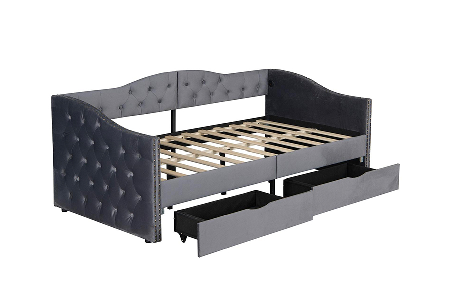 N13 europeu moderno almofada de veludo cinza sofá cama de armazenamento