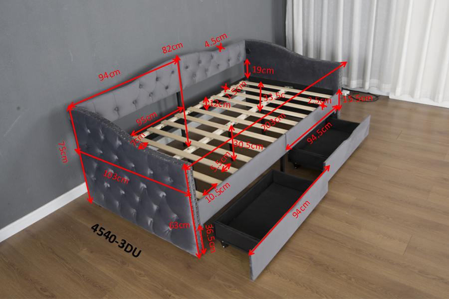 N13 europeu moderno almofada de veludo cinza sofá cama de armazenamento