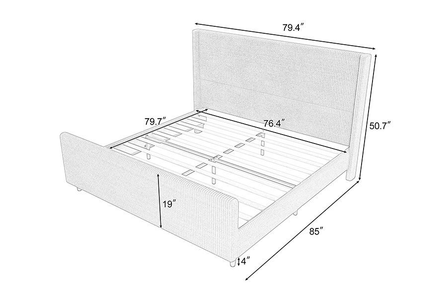 N12 Wingback ajustável fácil de desmontar estrutura de cama estofada