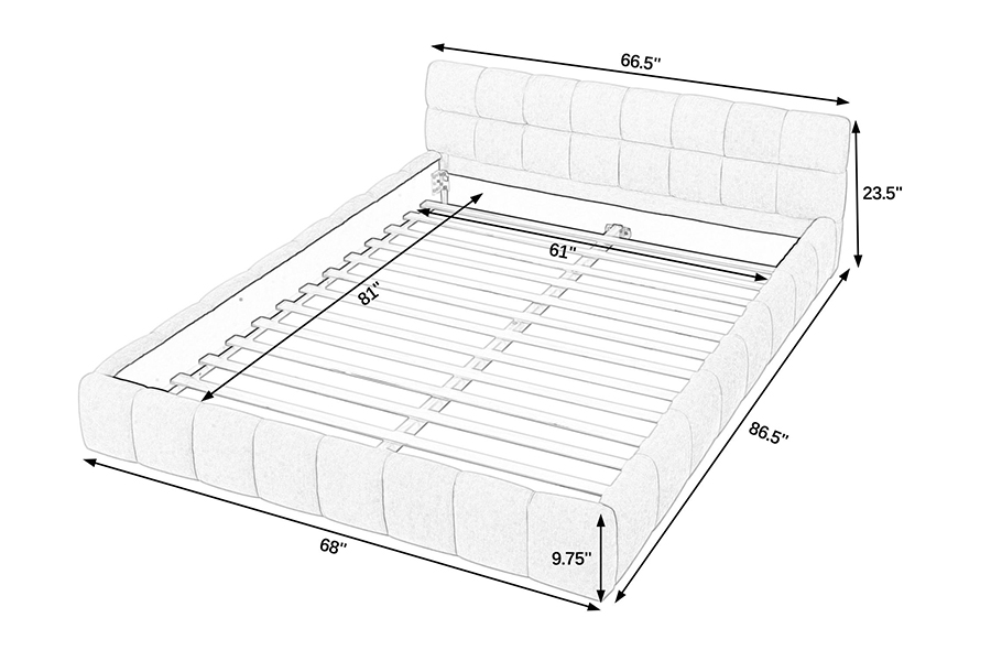 N11 Design quadrado moderno Estrutura de cama estofada confortável e ajustável