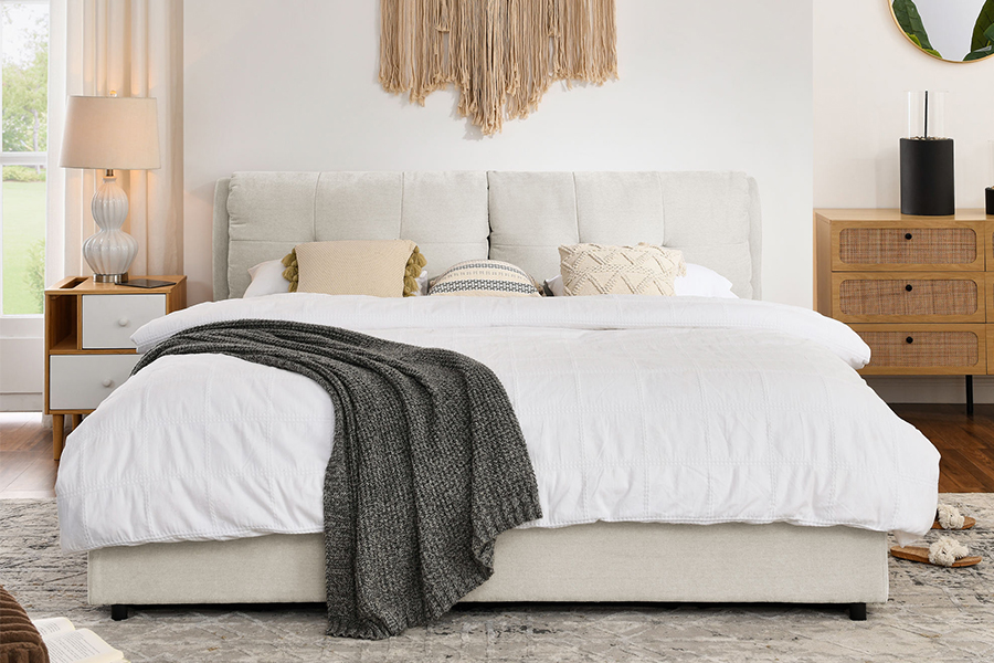 Estrutura de cama de armazenamento estofada ecologicamente correta e durável N10