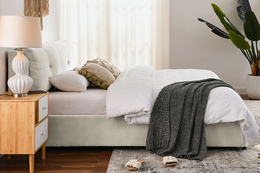 Estrutura de cama de armazenamento estofada ecologicamente correta e durável N10