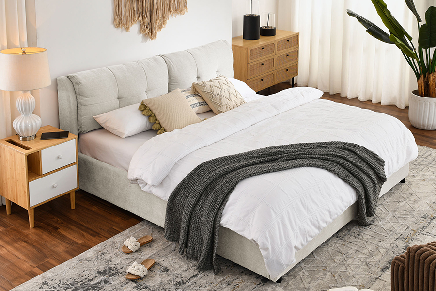 Estrutura de cama de armazenamento estofada ecologicamente correta e durável N10