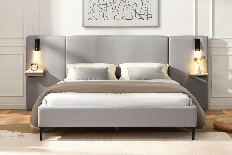 N1 obscuridade - quadro estofado da cama do diodo emissor de luz resistente da veneziana da tela durável cinzenta