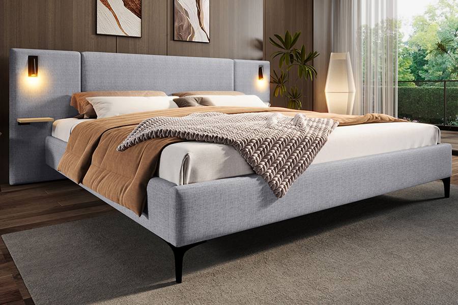 N1 obscuridade - quadro estofado da cama do diodo emissor de luz resistente da veneziana da tela durável cinzenta