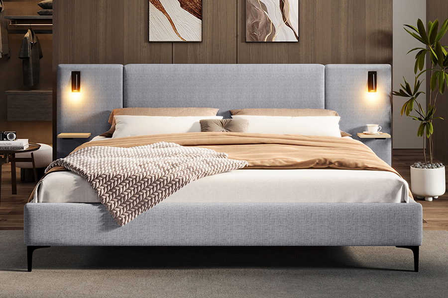 N1 obscuridade - quadro estofado da cama do diodo emissor de luz resistente da veneziana da tela durável cinzenta