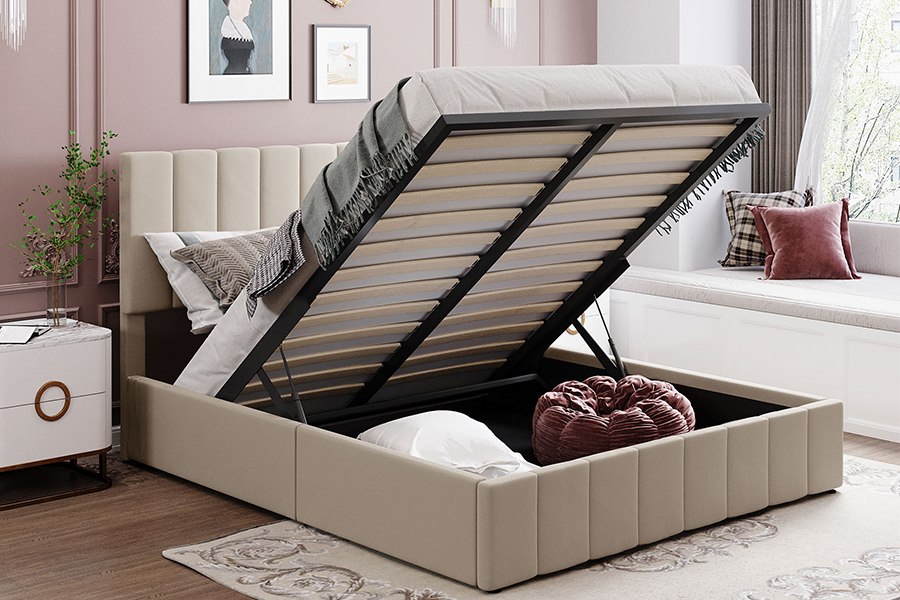 N19 cabeceira tufada listrada vertical quadros de cama estofados de armazenamento