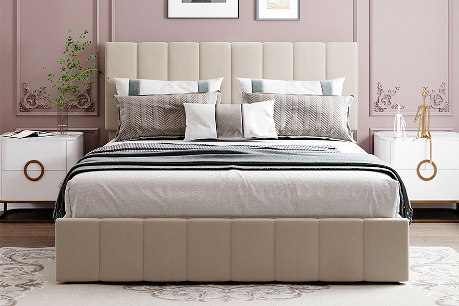N19 cabeceira tufada listrada vertical quadros de cama estofados de armazenamento
