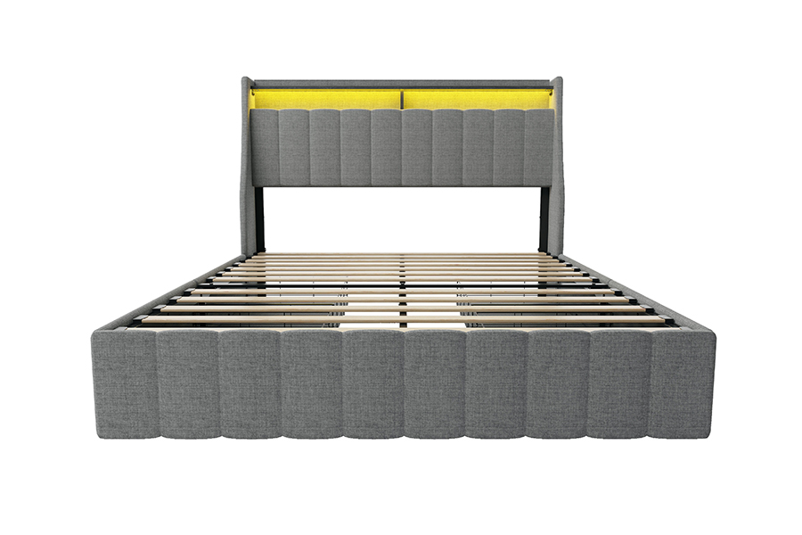 Quadro estofado LED Eco-Friendly da cama dos materiais da cama cinzenta da tela N2