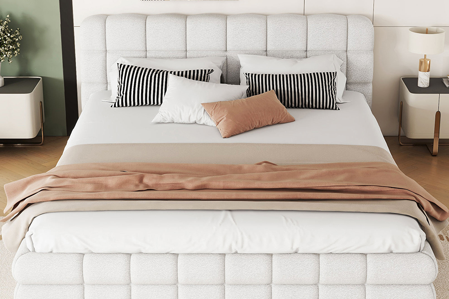 Quadro estofado beliche da cama do trundle da cama de plataforma ajustável da tela da peluche do luxuoso N20