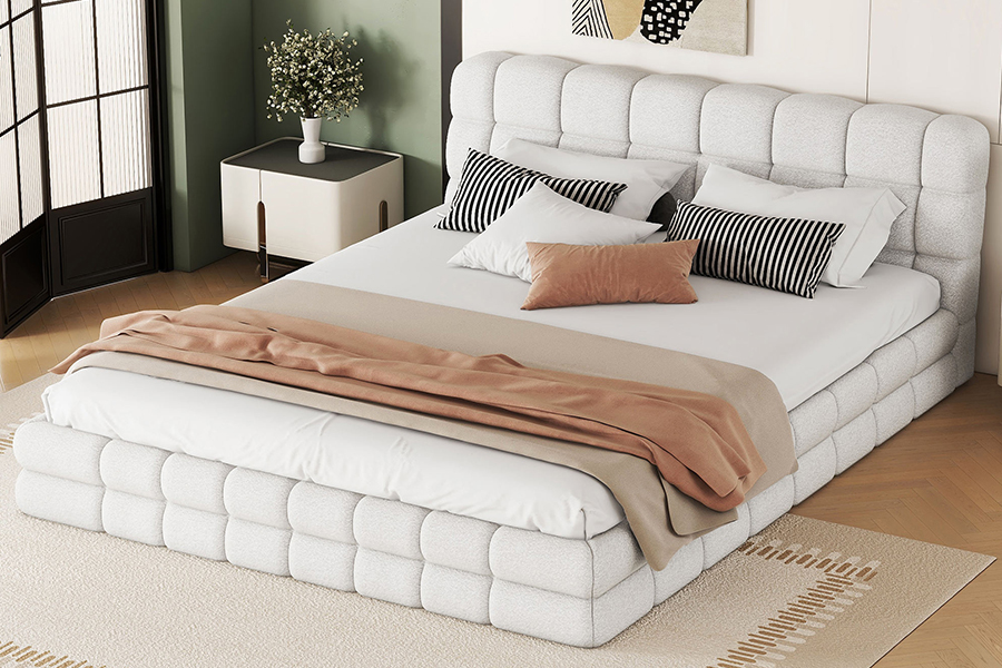 Quadro estofado beliche da cama do trundle da cama de plataforma ajustável da tela da peluche do luxuoso N20