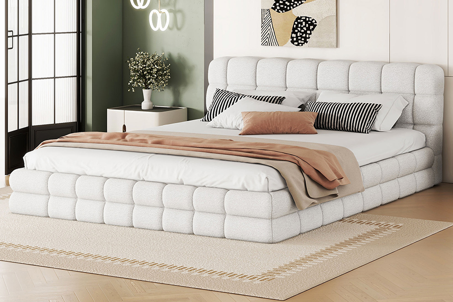 Quadro estofado beliche da cama do trundle da cama de plataforma ajustável da tela da peluche do luxuoso N20