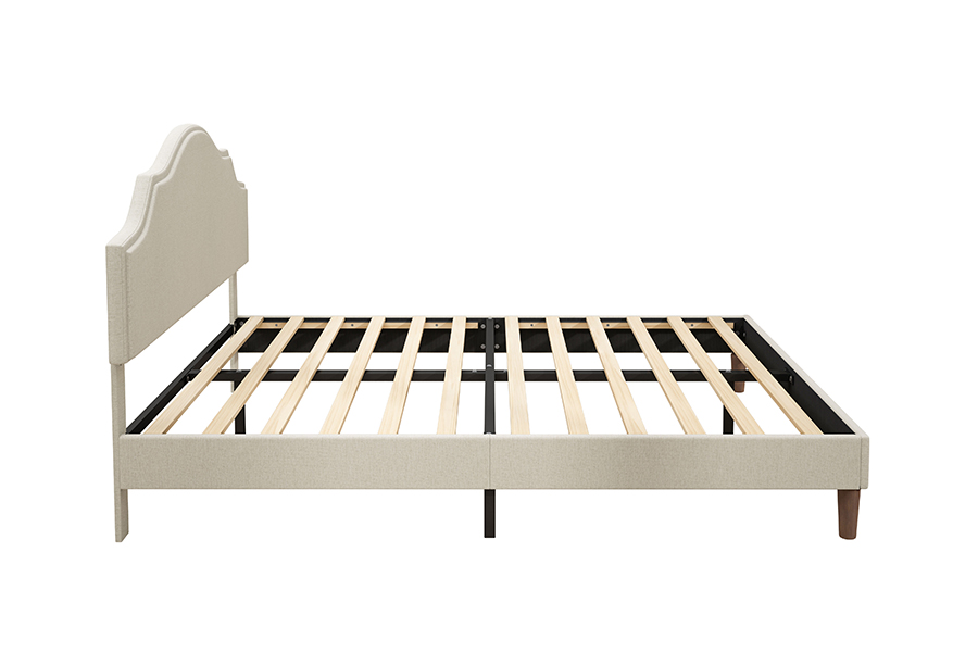 Cama estofada tamanho Queen em tecido bege de alta qualidade N21