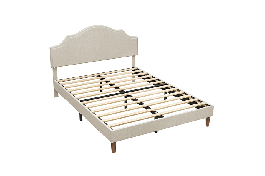 Cama estofada tamanho Queen em tecido bege de alta qualidade N21
