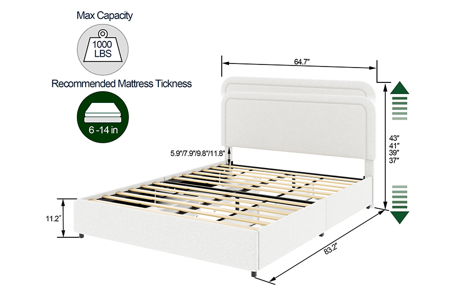 Quadros estofados duráveis da cama do armazenamento das gavetas do armazenamento da cama N3