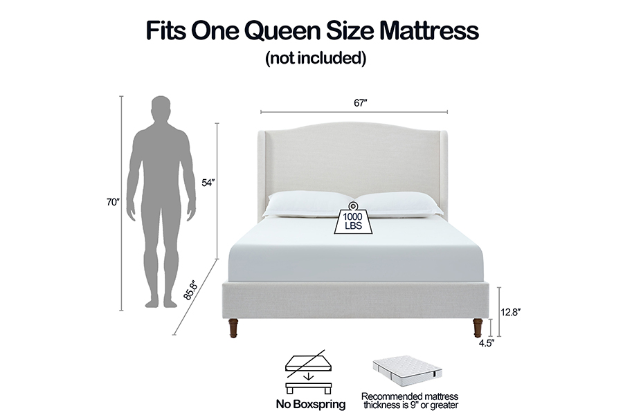 Dimensões da cama de casal king-size N4 Estruturas de cama estofadas com armazenamento