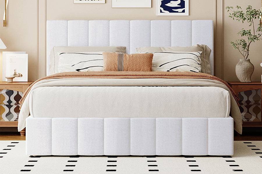 Quadros estofados duráveis ​​da cama do armazenamento do quadro de madeira durável Eco-amigável da tela branca N5