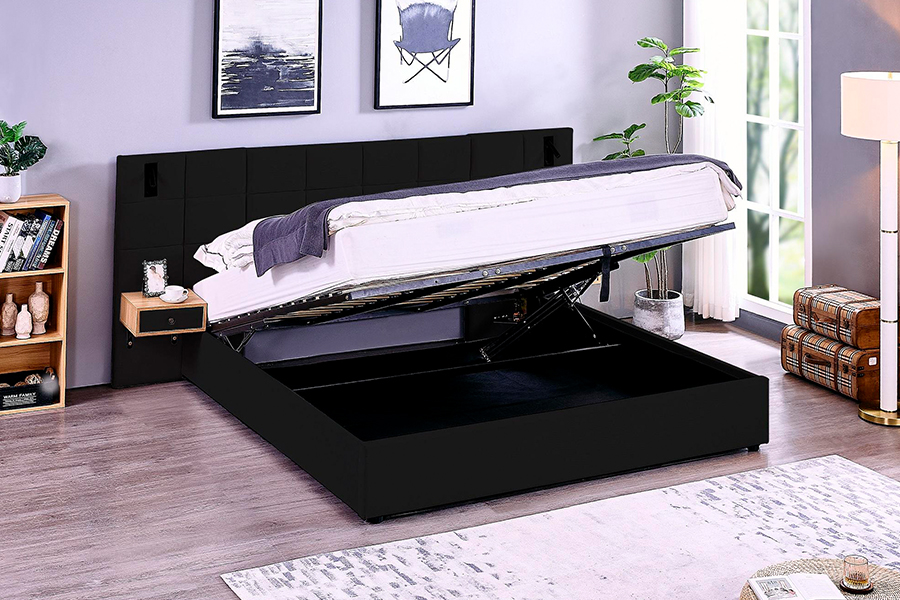 Quadro de cama N6 ajustável, material de cama macia, quadro estofado LED