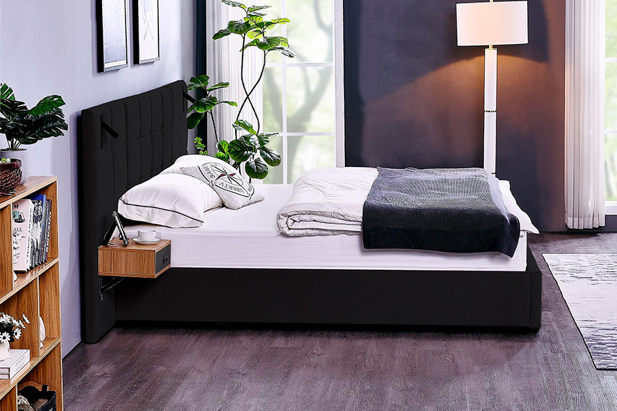 Quadro de cama N6 ajustável, material de cama macia, quadro estofado LED