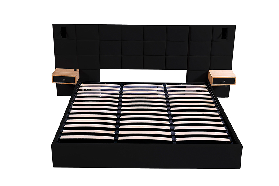 Quadro de cama N6 ajustável, material de cama macia, quadro estofado LED