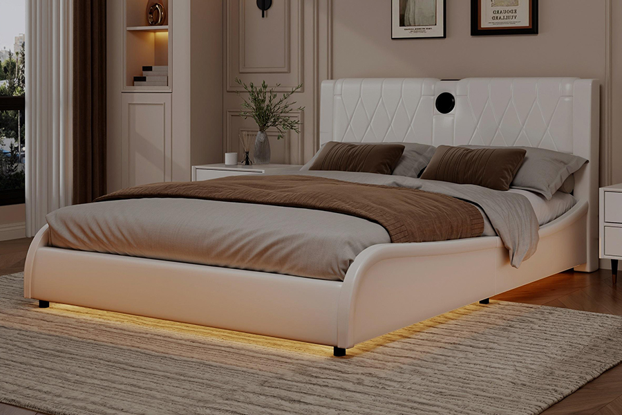 Quadro estofado da cama do diodo emissor de luz macio branco moderno da cama da plataforma N8 ajustável