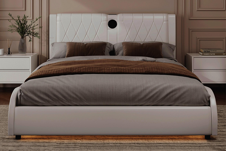 Quadro estofado da cama do diodo emissor de luz macio branco moderno da cama da plataforma N8 ajustável