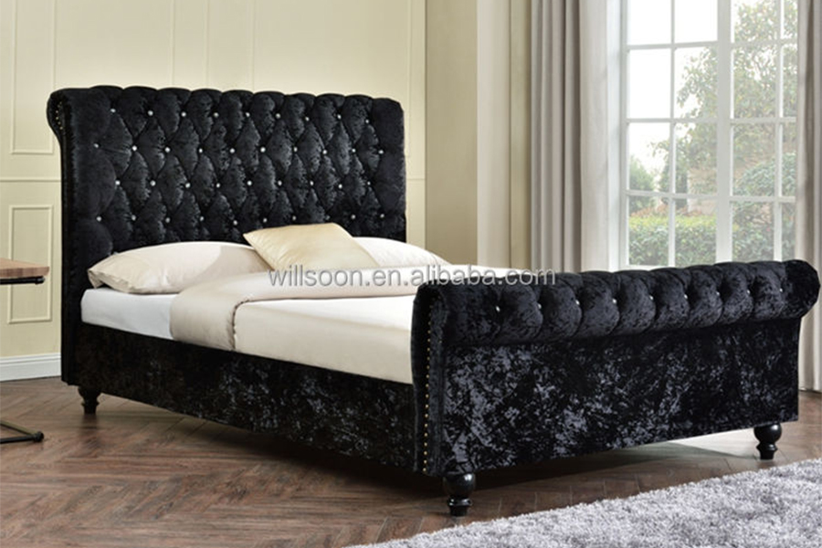 Cama estofada com design em forma de S em tecido de veludo 1153