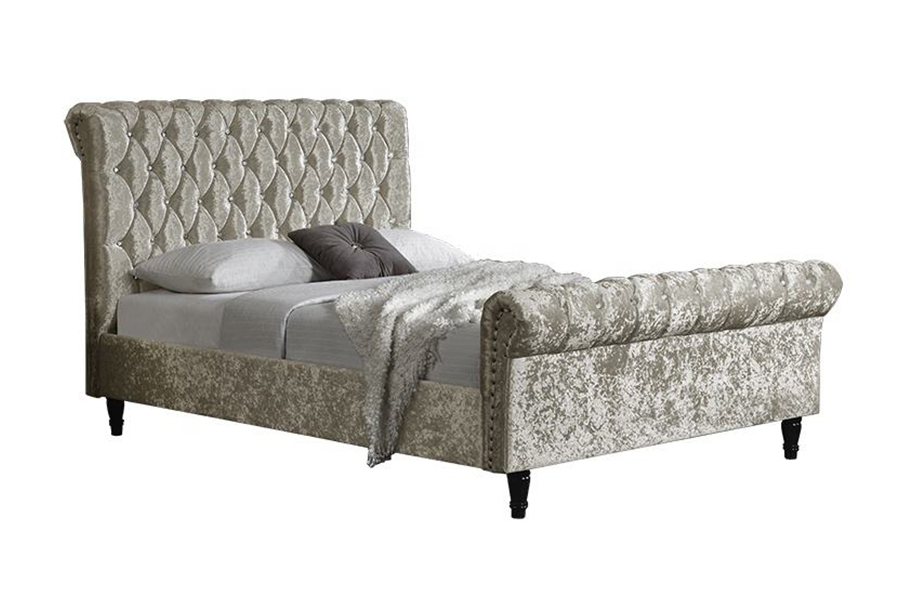 Cama estofada com design em forma de S em tecido de veludo 1153