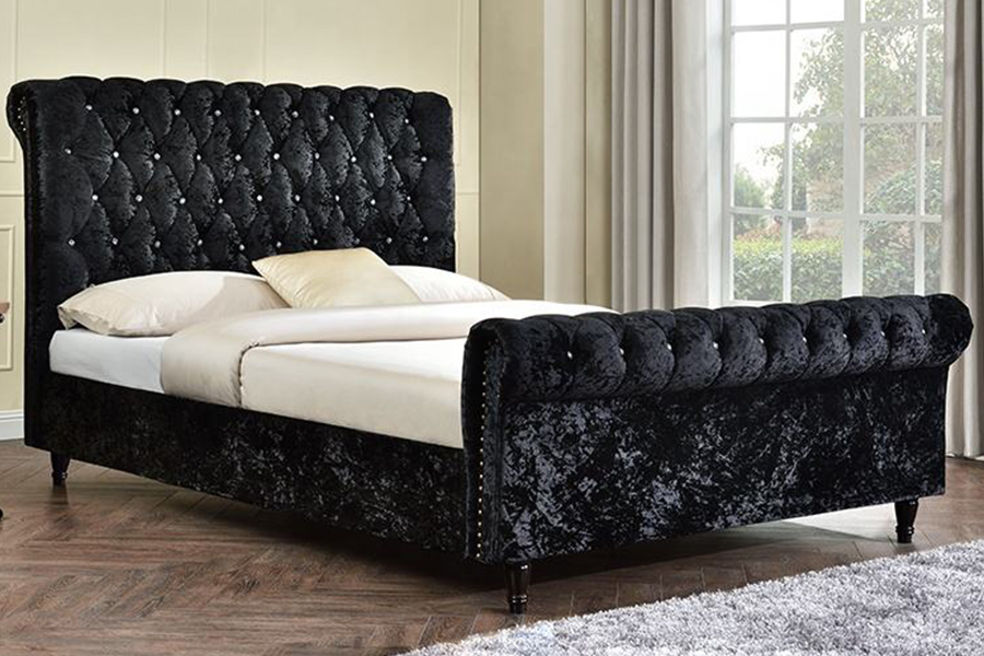 Cama estofada com design em forma de S em tecido de veludo 1153