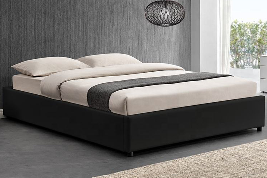 Cama estofada de linho com design de elevador a gás otomano 1151