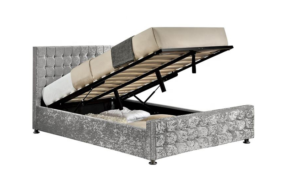 Cama estofada com estrutura de madeira em tecido macio 1150