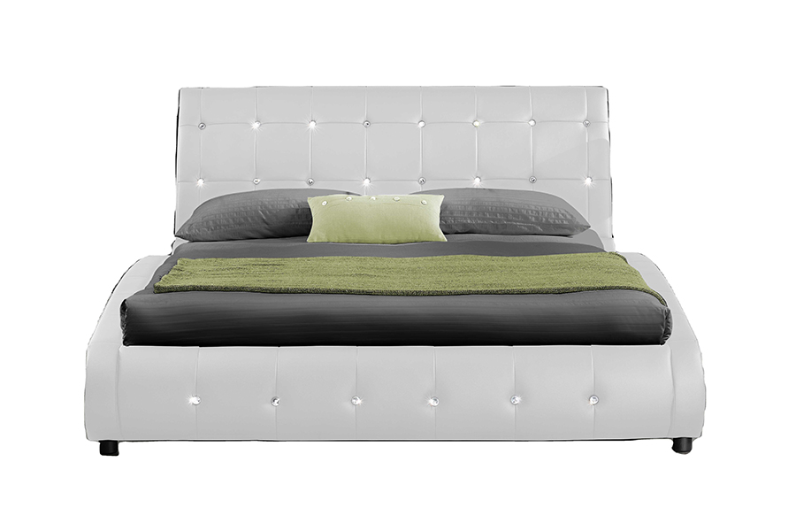 1144 Estrutura de madeira maciça Cama estofada com decoração de diamante