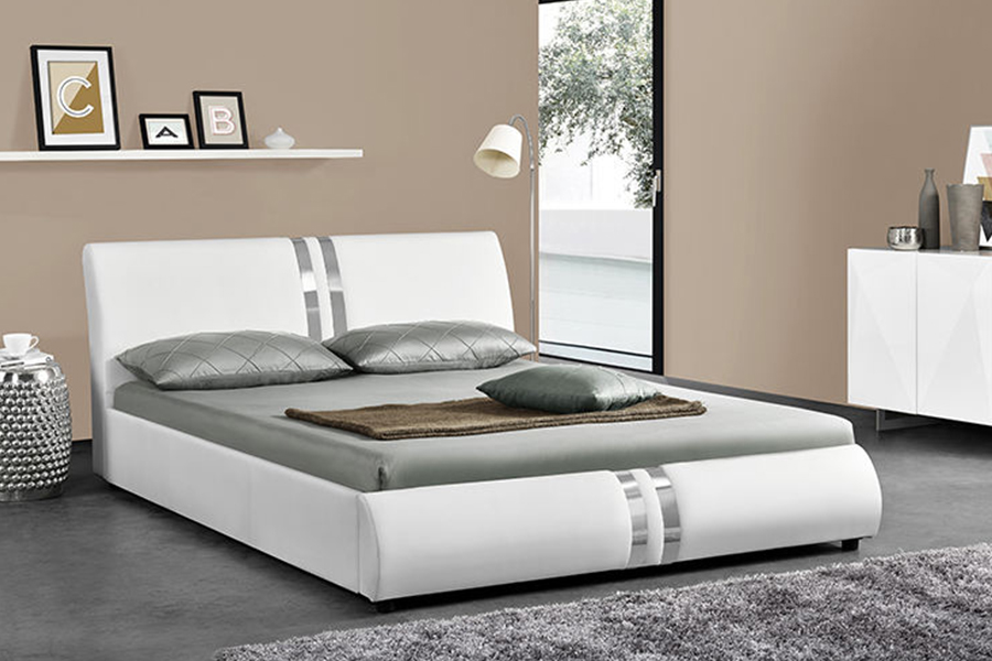 Cama de casal estofada em couro PU de estilo nórdico moderno 1143