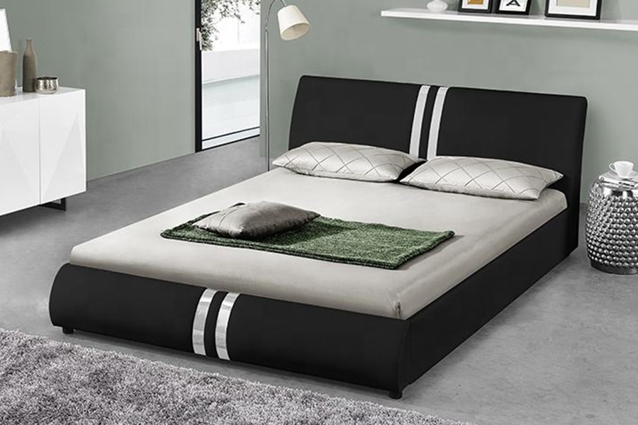 Cama de casal estofada em couro PU de estilo nórdico moderno 1143