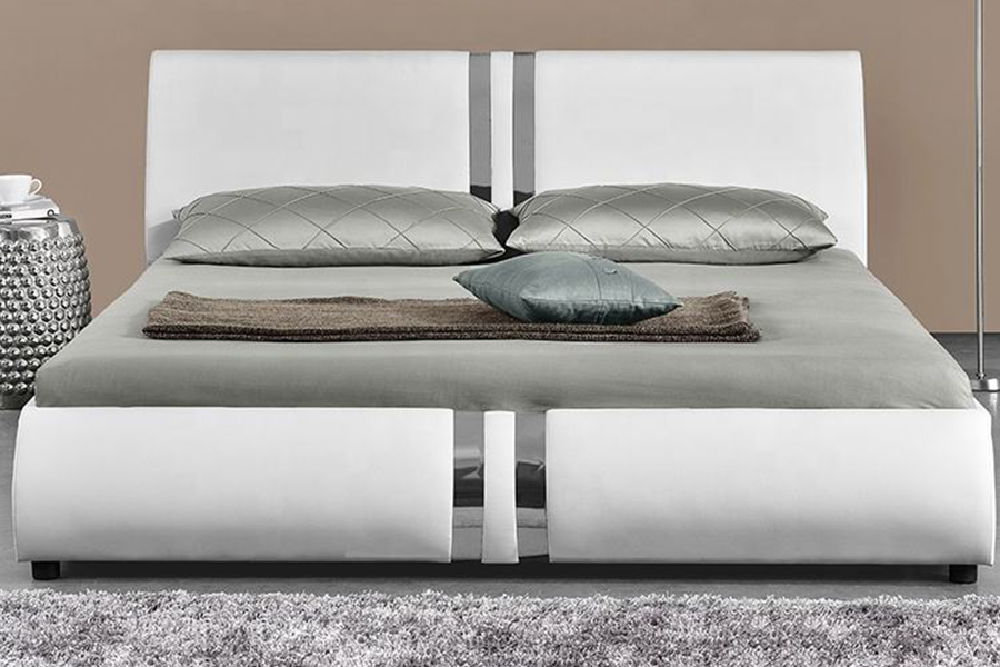 Cama de casal estofada em couro PU de estilo nórdico moderno 1143