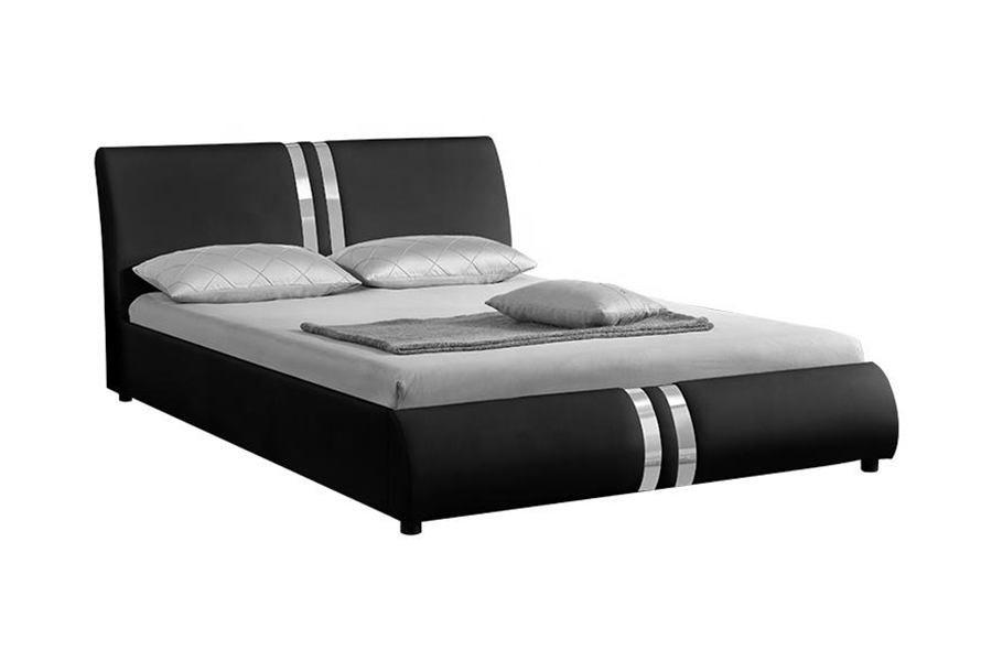 Cama de casal estofada em couro PU de estilo nórdico moderno 1143