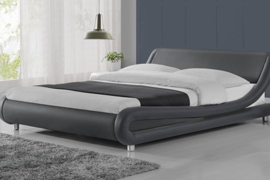 Cama estofada com estrutura de couro sintético de madeira PU 1140
