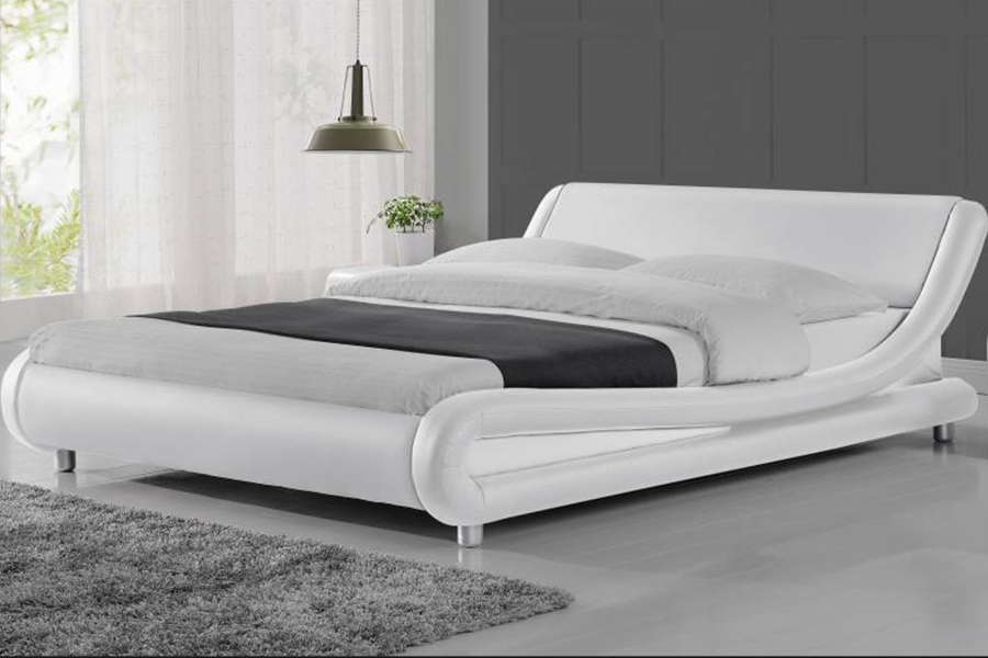 Cama estofada com estrutura de couro sintético de madeira PU 1140