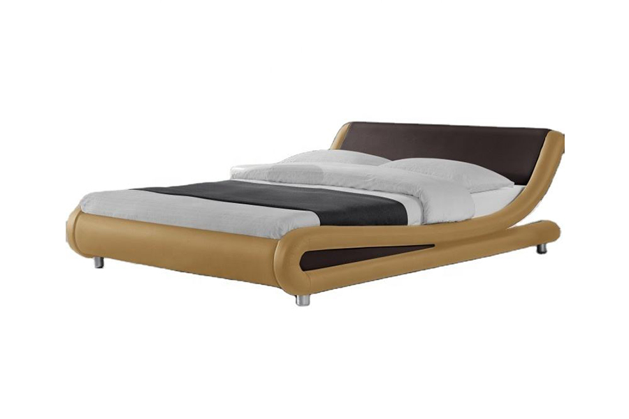 Cama estofada com estrutura de couro sintético de madeira PU 1140