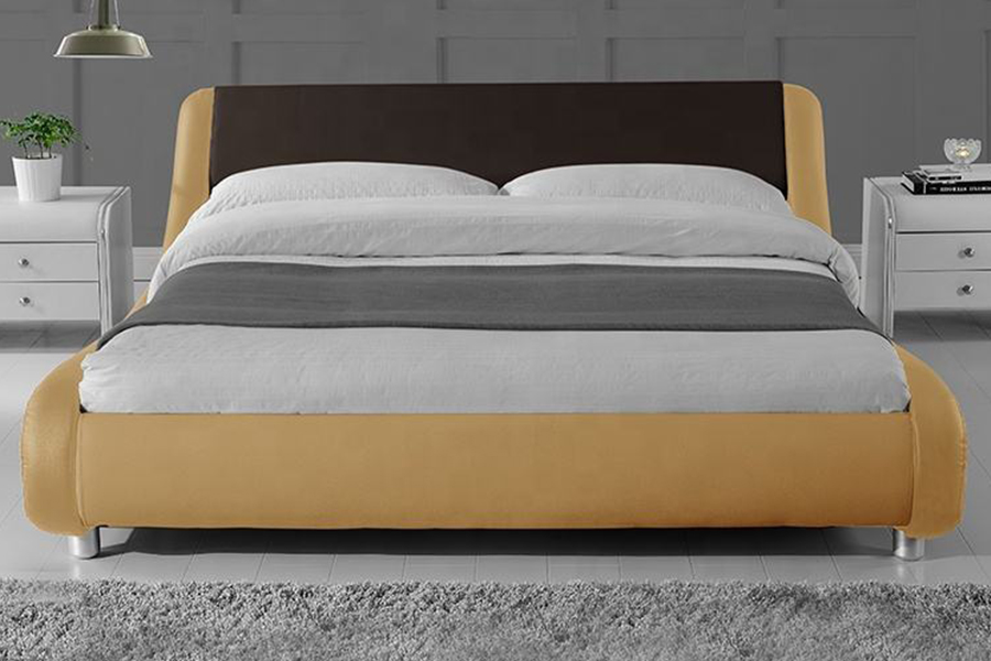 Cama estofada com estrutura de couro sintético de madeira PU 1140