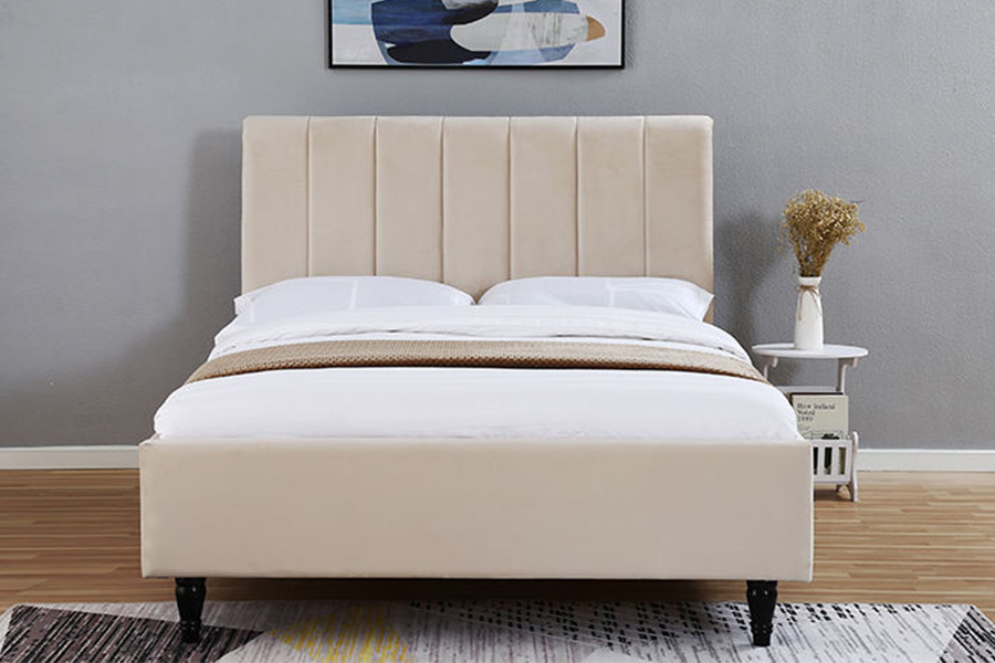 Cama estofada arredondada com cabeceira de tecido macio 1312