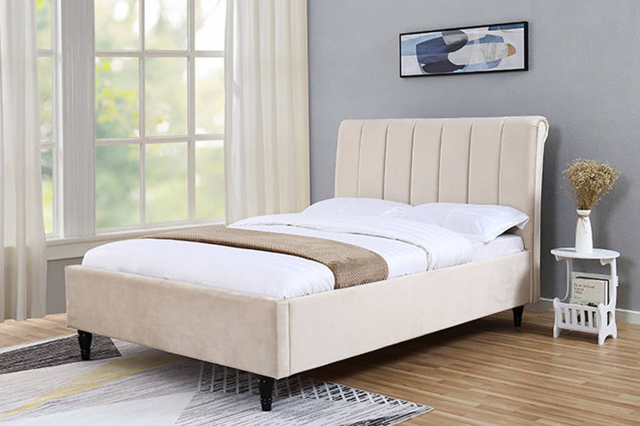 Cama estofada arredondada com cabeceira de tecido macio 1312