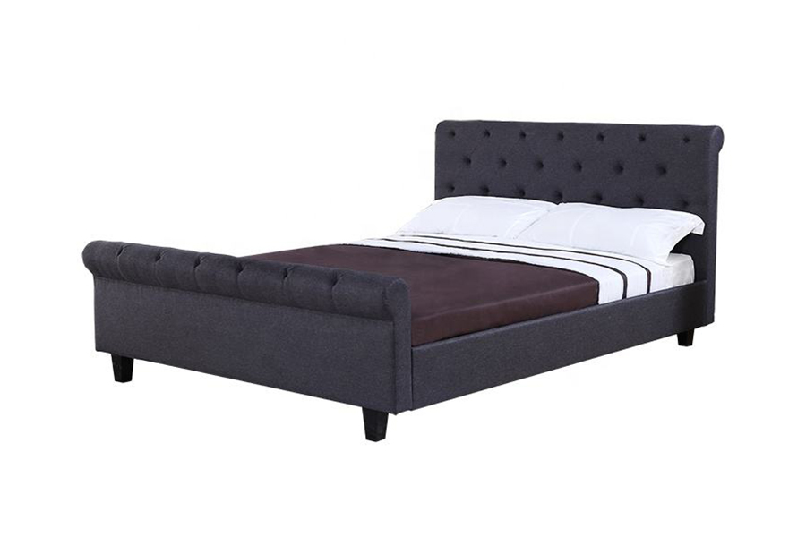 1307 Estofamento de linho tufado marrom Estrutura de cama estofada para armazenamento