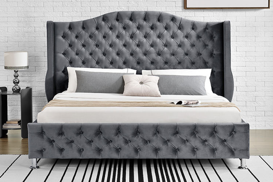 Cama estofada com estofamento em tecido de estilo luxuoso 1268