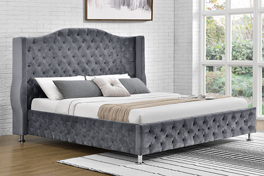 Cama estofada com estofamento em tecido de estilo luxuoso 1268