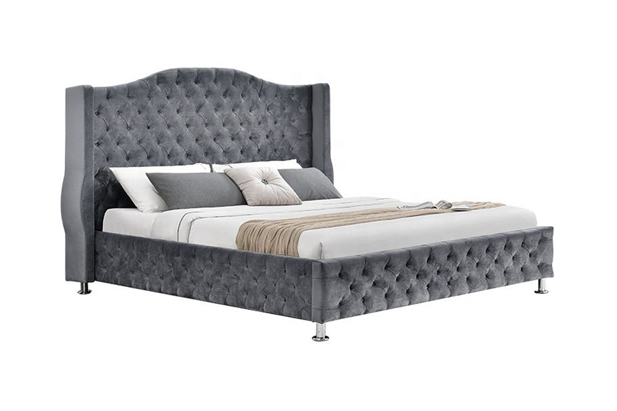 Cama estofada com estofamento em tecido de estilo luxuoso 1268