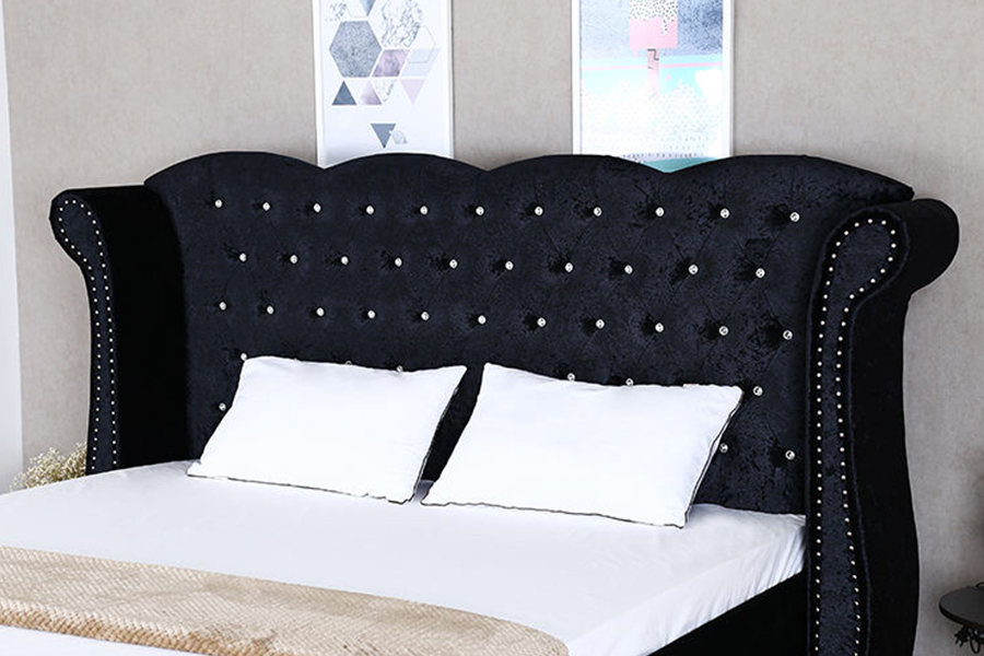 Cama estofada para uso doméstico com estrutura de madeira estilo britânico 1245